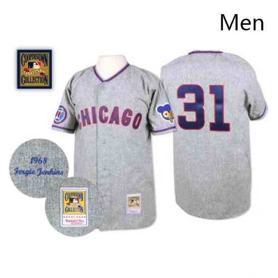 Mens Mitchell and Ness 1968 Chicago Cubs 31 Fergie Jenkins Authentic Grey Throwback MLB Jersey